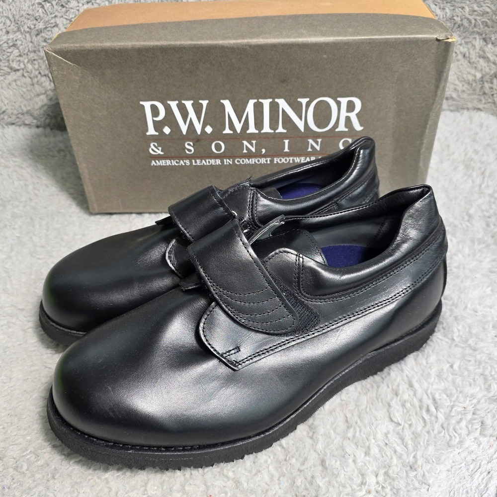 PW Minor Mens Orthotic Diabetic Black Leather Walking Shoes 10 2E‎ Wide NEW